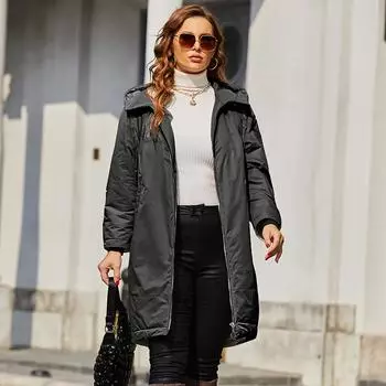 Пальто Астрид, весеннее длинное карманное пальто с капюшоном, осеннее тонкое пальто, офисная модная верхняя одежда, повседневное пальто XL