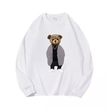 Пальто Bear Осенняя одежда с длинными рукавами из чистого хлопка, новый мужской и женский топ, весенний внутренний слой, базовая рубашка, футболка с круглым вырезом и длинными рукавами M коричневый