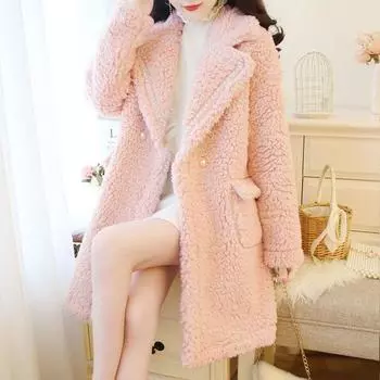 Пальто большого размера 100 кг для полных женщин средней и длинной длины на осень и зиму из сладкой утолщенной овечьей шерсти 4XL 160-90 kg