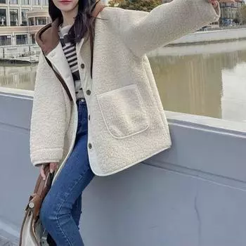 Пальто большого размера из плюша для женщин на осень и зиму с бархатным и утолщенным дизайном, с капюшоном, свободное и универсальное, новый повседневный корейский стиль XL