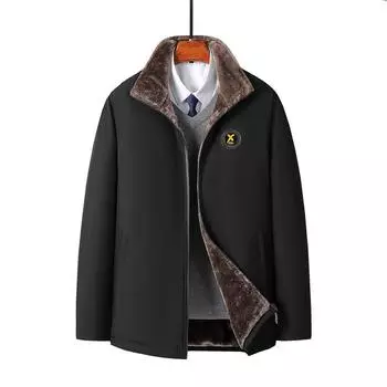 Пальто большого размера из утолщенного бархата и хлопка, мужское зимнее пальто, зимнее пальто для людей среднего и пожилого возраста, теплая куртка с воротником-стойкой, мужская куртка с хлопковой подкладкой M чёрный