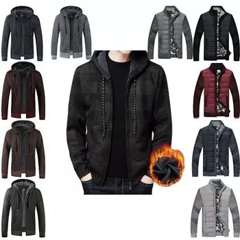 Пальто большого размера, мужское зимнее модное флисовое пальто с капюшоном, утолщенное, клетчатое, с длинными рукавами, свободное повседневное пальто, мужская куртка-кардиган для активного отдыха L жёлтый