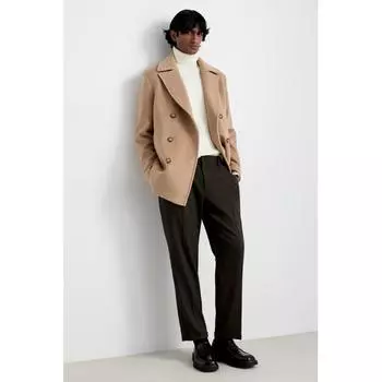 Пальто-бушлат из смеси шерсти HM Regular Fit бежевого цвета XS