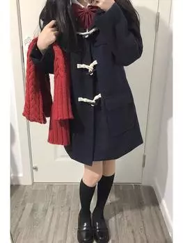 Пальто-дафлкот в стиле японской академии: Маленькая зимняя одежда с шерстяной и хлопковой подкладкой S