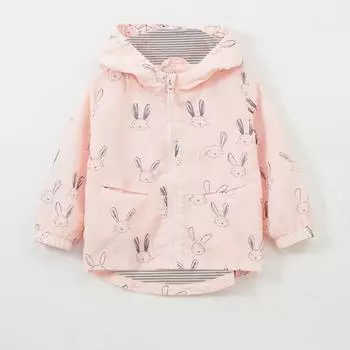 Пальто для девочек из хлопка 2025 весна осень новая детская одежда на молнии кардиган куртка повседневная молодая девушка милый мультяшный кролик капюшон тренч свободные пальто 2Y