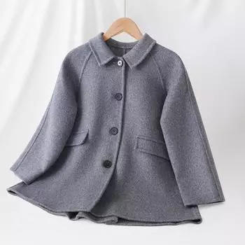 Пальто для девочек из кашемира Qinghe, 30% кашемира, 70% шерсти, унисекс, осенне-зимнее кашемировое пальто, куртка, мягкая и теплая 100 серый