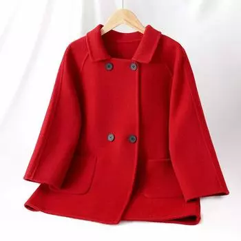 Пальто для девочек из кашемира Qinghe, 30% кашемира, 70% шерсти, унисекс, осенне-зимнее кашемировое пальто, куртка, мягкая и теплая 100 бежевый