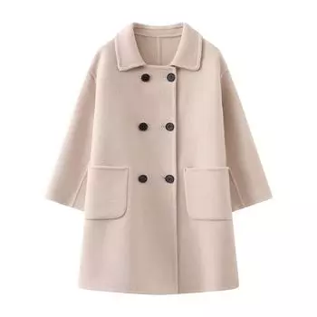 Пальто для девочек из кашемира Qinghe, 30% кашемира, 70% шерсти, унисекс, осенне-зимнее кашемировое пальто, куртка, мягкая и теплая 100 мясо коричневый