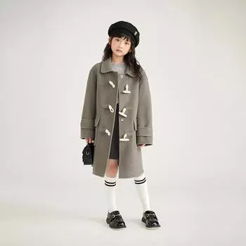 Пальто для девочек из кашемира Qinghe, 30% кашемира, 70% шерсти, унисекс, осенне-зимнее кашемировое пальто, куртка, мягкая и теплая 100 мясо коричневый