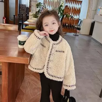 Пальто для девочек осень 2024 года, новый стиль вестерн, одежда для девочек, осенний детский топ на весну и осень 90cm бежевый