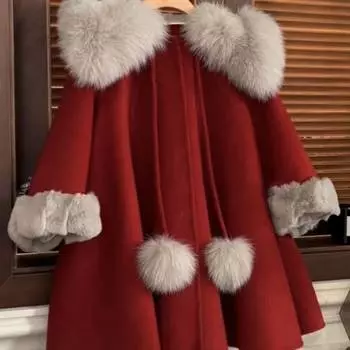 Пальто для девочек Осеннее и зимнее пальто Одежда Плюс Бархатное красное Простое повседневное модное пальто Корейский простой стиль Одежда 160cm красный
