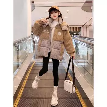 Пальто для девочек Пальто Куртка Ветровка Верхняя одежда Зима Осень Теплый Хлопок Детская 170cm хаки