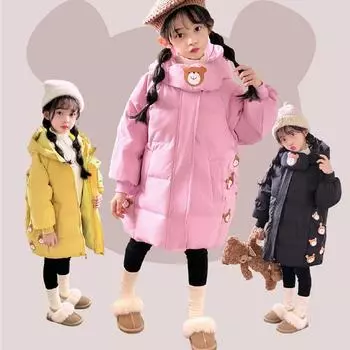 Пальто для девочек, пальто, куртка, ветровка, верхняя одежда, мультфильм, зима, осень, спорт, теплый, рождественский подарок, детская одежда 140 чёрный