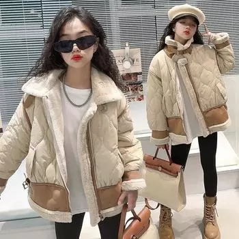 Пальто для девочек с хлопковой подкладкой в стиле пэчворк на осень-зиму с мехом из шерсти в стиле пэчворк на хлопковой подкладке в стиле мода 170cm белый