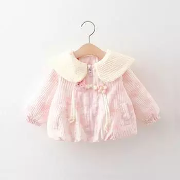 Пальто для девочек, весна и осень, детское платье с кукольным воротником и зайчиком для девочек, детское осеннее платье 73CM розовый