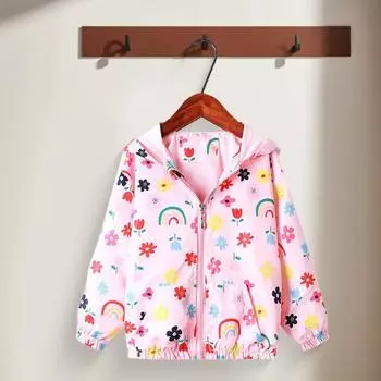 Пальто для девочек Yousheng, тренчкот с длинными рукавами и капюшоном, эластичные манжеты, защита от солнца, ветрозащитная куртка на молнии 90 cm красный/розовый