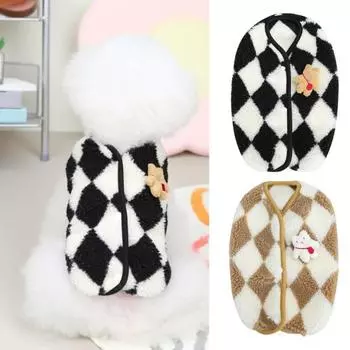 Пальто для домашних животных с мультяшным рисунком куклы, мягкая моющаяся одежда с принтом, легкая ромбовидная решетка L чёрный