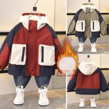 Пальто для мальчиков, хлопковая куртка, ветровка, верхняя одежда 2024 года, спортивная, зимняя, осенняя, утепленная, для катания на лыжах, рождественский подарок, детская одежда 150 красный