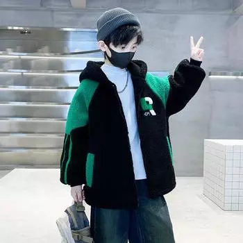 Пальто для мальчиков Куртка Верхняя одежда Флис Бархат Зима Осень Большие размеры Пальто Детское 170cm чёрный