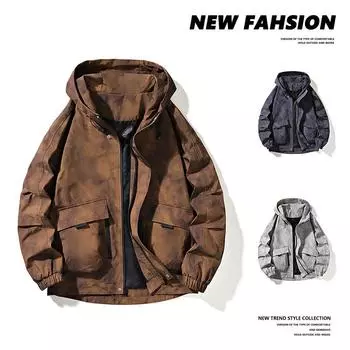 Пальто для мальчиков, новые весенние и осенние топы грязных цветов, тяжелые куртки в индустриальном стиле с капюшоном, популярные, большие карманы M