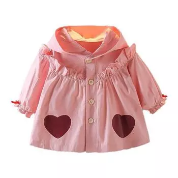 Пальто для маленьких девочек, осеннее повседневное пальто с принтом «любовь», чистый цвет, пряжка с капюшоном 80