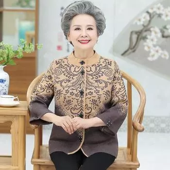 Пальто для мамы Свитер Женский кардиган Бабушкин вязаный свитер Одежда для пожилых людей Верх L красный