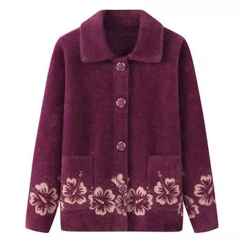 Пальто для пожилых людей, осенне-зимнее, большого размера, бабушкин, искусственный норковый бархатный свитер, женский вязаный кардиган, куртка для матери XXXXL