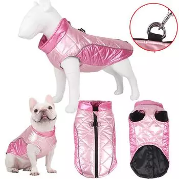 Пальто для собак, куртка с шлейкой, зимняя теплая одежда для собак, одежда для бульдога, чихуахуа, водонепроницаемая одежда для собак, куртки S