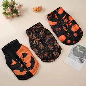 Пальто для собак на Хэллоуин для маленьких собак, одежда с забавным принтом тыквы, куртка для щенков и кошек, водонепроницаемый жилет для домашних животных, зимний наряд S