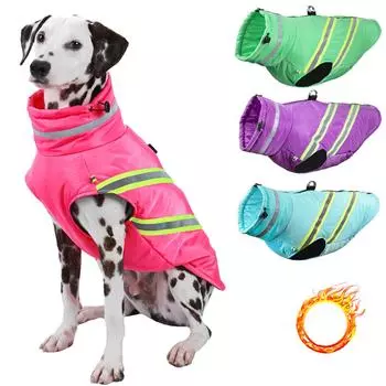 Пальто для собак Водонепроницаемая куртка для домашних животных Зимняя теплая одежда для собак Светоотражающие флисовые пальто для холодной погоды Уличная ветрозащитная одежда для маленьких, средних и больших собак S синий