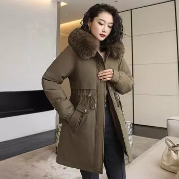 Пальто для женщин, хлопковая куртка, женская зимняя утолщенная теплая длинная куртка, повседневное плюшевое пальто, женское теплое свободное пальто с большим меховым воротником, куртка M
