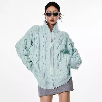 Пальто для женщин хлопковый плюш осень-зима утолщенный флисовый свитер свободного покроя на молнии с высоким воротом куртка M чёрный