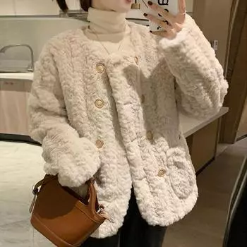 Пальто для женщин Хлопок Плюш Осень Зима Утолщенный Флис Толстовка Оверсайз Повседневное Пальто Куртка S белый
