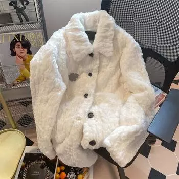 Пальто для женщин хлопок плюш осень зима утолщенный флисовый свитшот свободного размера повседневное свободное пальто куртка S белый