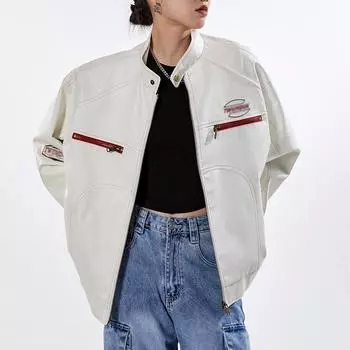 Пальто для женщин из искусственной кожи осень-зима ветровки свободного покроя на молнии спортивное пальто куртка M белый