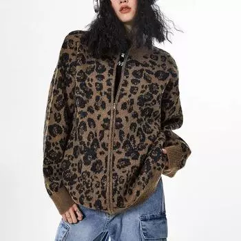 Пальто для женщин осень-зима леопардовый утолщенный винтажный вязаный кардиган повседневное пальто куртка M серый