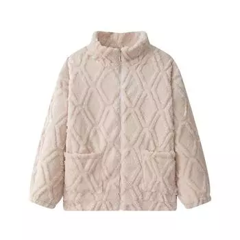 Пальто для женщин плюшевая куртка осень-зима из утолщенного флиса с высоким воротом свободного покроя на молнии M белый