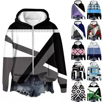 Пальто для женщин с длинным рукавом на молнии с принтом Верхняя одежда повседневные куртки L чёрный