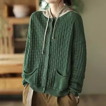 Пальто для женщин с капюшоном из хлопка и плюша на осень-зиму, утолщенный флисовый свитшот, повседневная куртка большого размера M зелёный