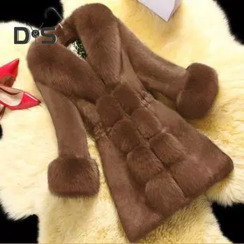 Пальто для женщин среднего возраста из искусственного меха с V-образным вырезом, облегающее, для выпускного вечера, банкета, с эластичной талией, средней длины, зимняя верхняя одежда, защищающая от холода XL хаки