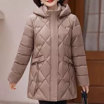 Пальто для женщин среднего возраста с капюшоном, элегантные толстые теплые зимние парки, свободная верхняя одежда, женские куртки XL хаки