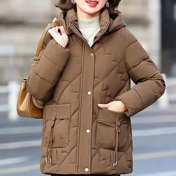 Пальто для женщин среднего возраста, зимняя верхняя одежда с капюшоном, элегантные свободные, толстые, теплые, больших размеров, короткие парки, женские куртки XL чёрный