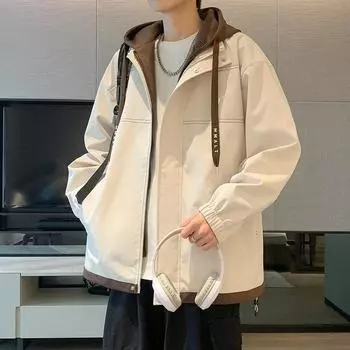 Пальто-двойка для мужчин, весенняя и осенняя универсальная одежда с капюшоном, мужская одежда с хлопковой подкладкой, утепленная мужская куртка с добавлением хлопка на осень и зиму M чёрный