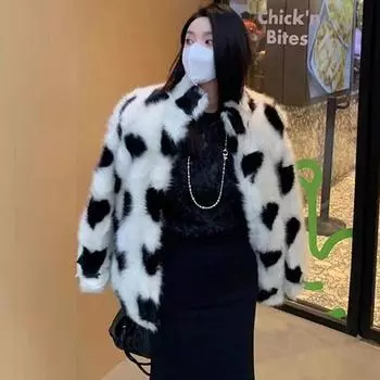 Пальто Heart Temperament Plush, зимнее теплое, воротник-стойка, искусственный мех, куртки, женская утепленная верхняя одежда, женское зимнее пальто S белый