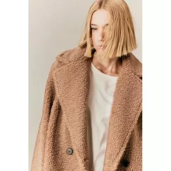 Пальто HM ворсовое тёмно-бежевое