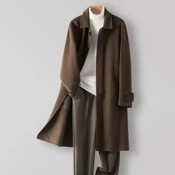 Пальто из 100% шерсти без кашемира, длинное шерстяное пальто с лацканами, мужское шерстяное пальто делового стиля M