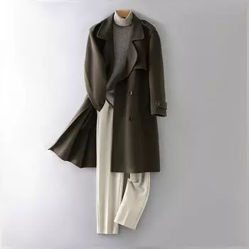 Пальто из 100% шерсти, длинное мужское пальто ручной работы без кашемира, двухстороннее шерстяное пальто премиум-класса M чёрный