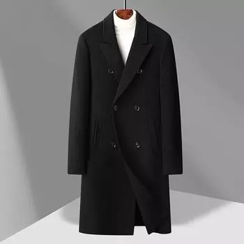 Пальто из 100% шерсти, мужское пальто, длинное выше колена, съемная подкладка, осень и зима, новое мужское шерстяное пальто 170 чёрный