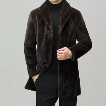 Пальто из бархата золотистой норки для мужчин на зиму, новый стиль, модный и простой корейский стиль, однотонная теплая куртка средней длины с воротником L