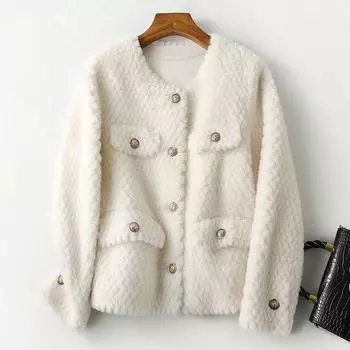 Пальто из цельношерстяного гранулированного флиса, шерсть ягненка, небольшой аромат, новая шуба из овечьего флиса со стрижкой S (up to 57.5 kg) зелёный